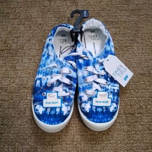 Time and Tru Women's Scrunch Back Sneakers Memory Foam Blue Tie-dye Slip On 8